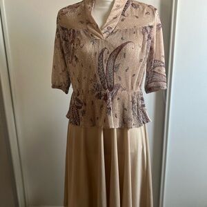 Liz Petites Inc. vintage Elegant Beige and Brown Patterned dress